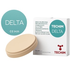 TECHIM DELTA DISCO IN PMMA DA FRESAGGIO REALIZZATO PER LA PRODUZIONE DI PONTI E CORONE PROVVISORIE E DEFINITIVI