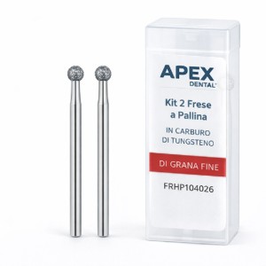 APEX DENTAL 2 FRESE IN CARBURO DI TUNGSTENO A PALLINA SENZA ANELLO DI GRANA FINE - COD. FRHP104026